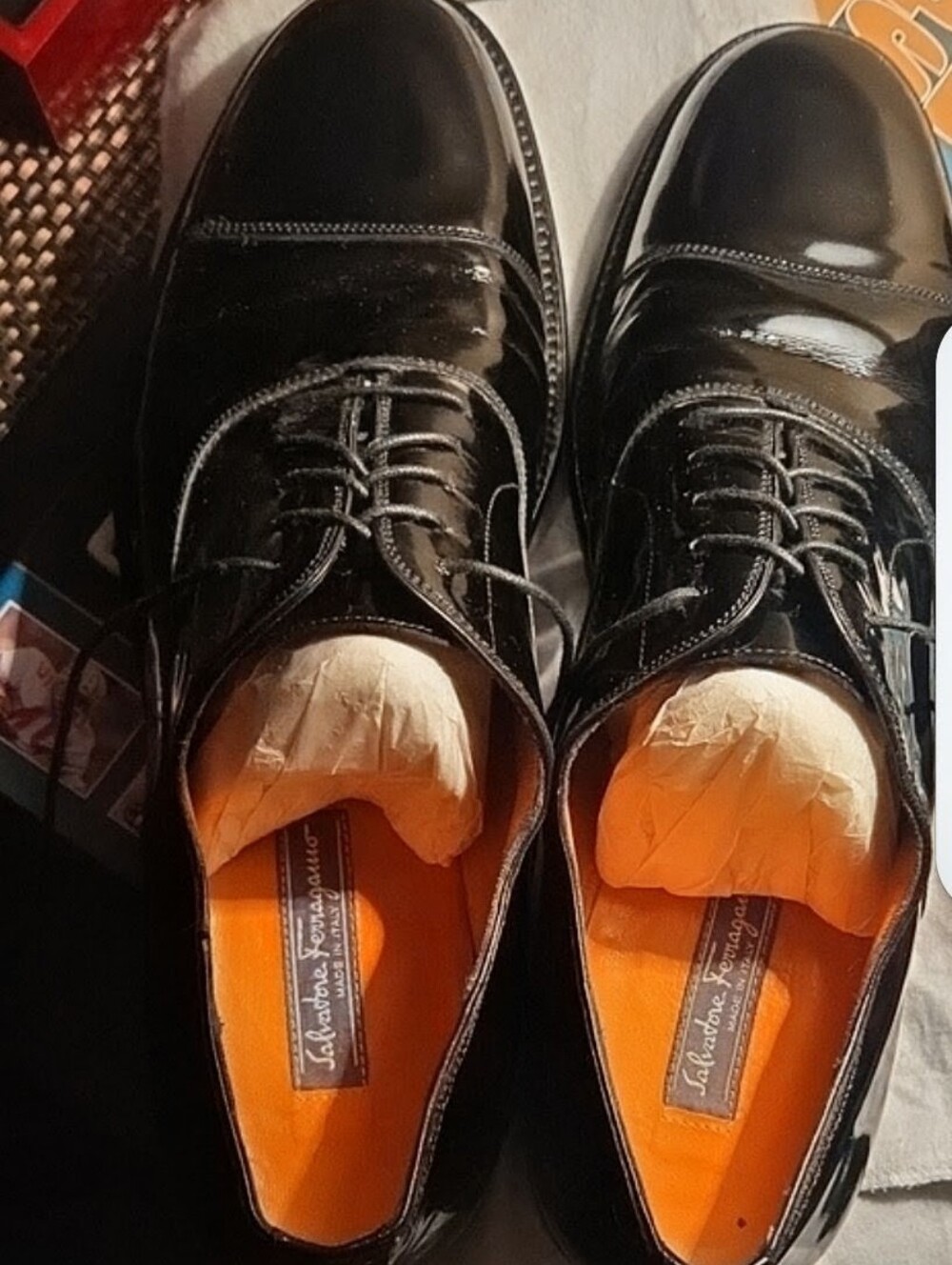 Salvatore Ferragamo Black Patent Leather Cap-Toe Derby Shoes